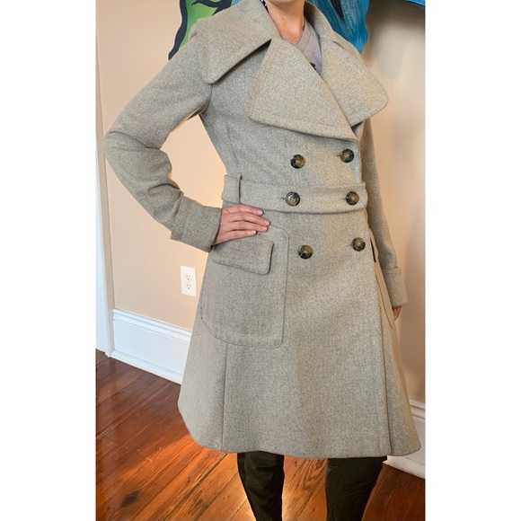 Burberry Wool Trench Dress Coat in Gray size US 8